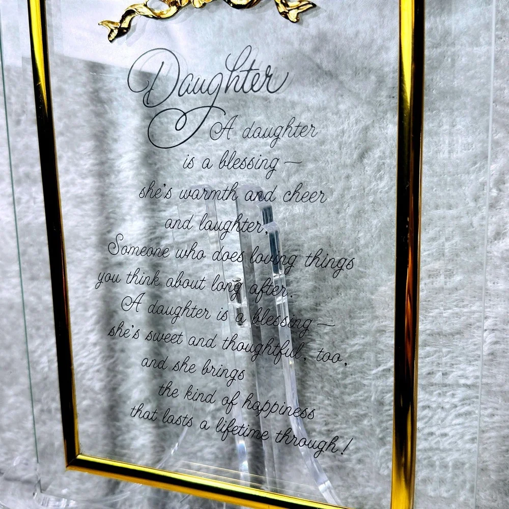 Daughter Glass Plaque Vintage Gold Trim Hanging Frame Sentiment Poem Gift‎ 1990s
